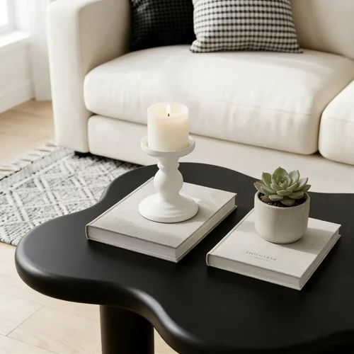 Vista 5 de WILLIAMSPACE Mesa de centro Cloud de 39.7 pulgadas con 4 patas redondas, moderna mesa central de madera, mesa de té irregular para sala de estar