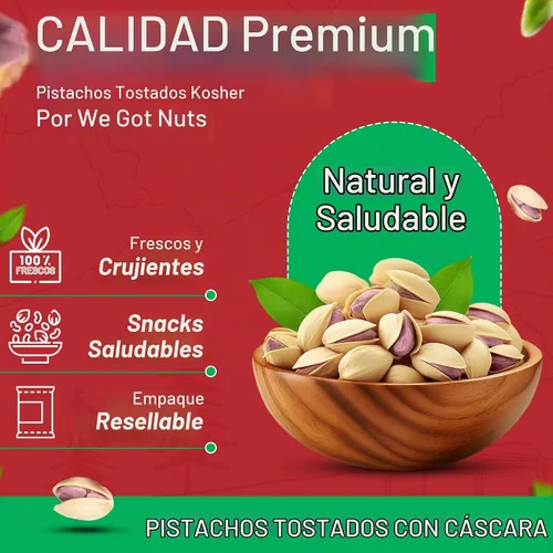 Vista 4 de We Got Nuts - Pistachos turcos antep – Pistachos tostados Kosher de calidad prémium de 2.5 libras (40 onzas), aperitivo natural y saludable de sabor