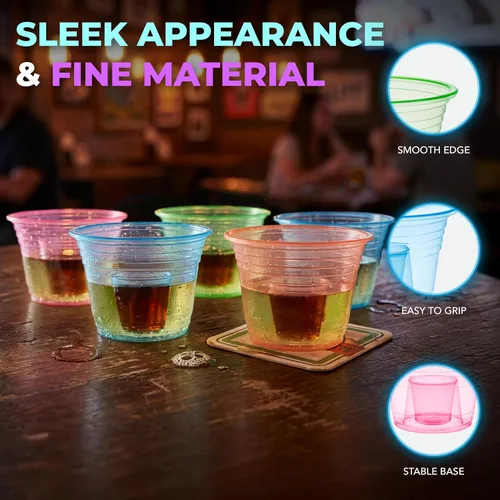 Vista 5 de Party Essentials Jager Blaster - Vasos de plástico suave, 3 onzas, 50 unidades, neón surtidos Variado neón