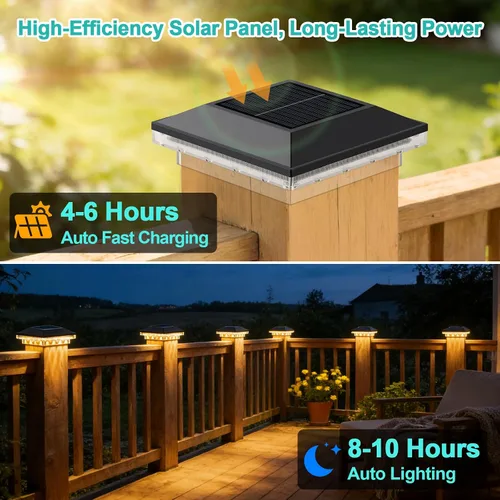 Vista 2 de Brightever Luces solares para postes de 4 x 4 para exteriores con 3 modos de iluminación, paquete de 8 luces solares para postes de valla
