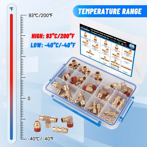 Vista 6 de 32 piezas de accesorios de línea de freno de aire de latón DOT surtido de 1/4" 3/8" 1/2" kit de accesorios de línea de aire de empuje para conectar
