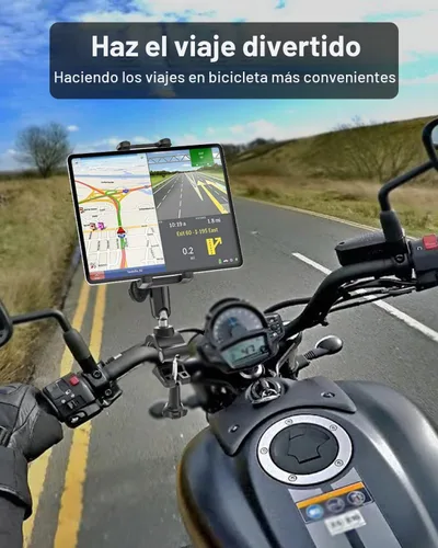 Vista 3 de Soporte para tableta de bicicleta, abrazadera para manillar, brazo de metal antivibración, soporte universal para iPad para cinta de correr