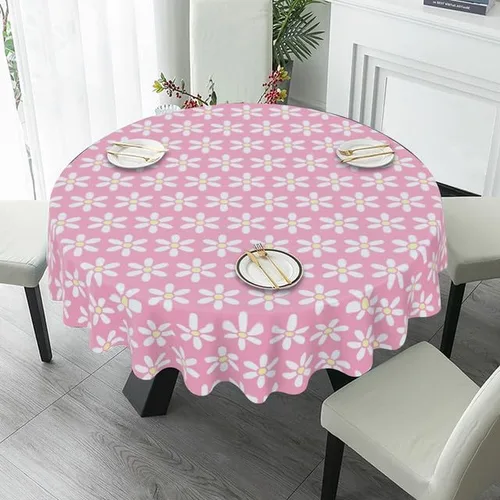 Vista 4 de Mantel redondo con diseño de flores, lavable, resistente a las arrugas, para el hogar, cocina, comedor, picnic, campamento, fiesta, vacaciones, 60