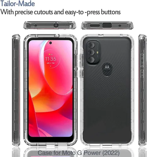 Vista 5 de Funda compatible con Moto G Power 2022, XT2165DL con protector de pantalla de vidrio templado, cuerpo completo, a prueba de golpes, transparente