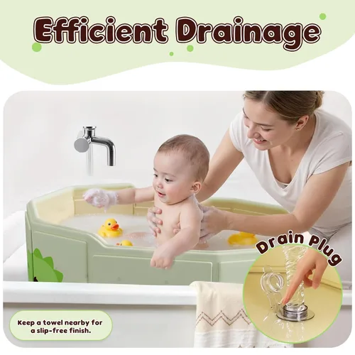 Vista 7 de Bañera plegable para bebé, bañera plegable para bebés de 3 a 8 años, bañera portátil de viaje para bebé con base antideslizante, bañera plegable