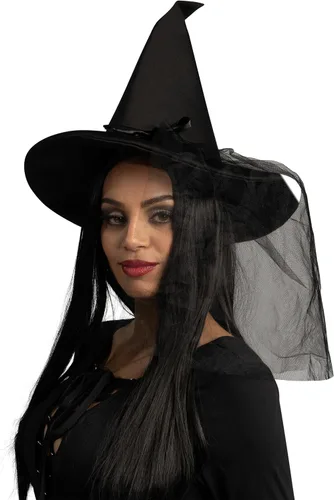 Vista 6 de Spooktacular Creations Sombrero de bruja de malla negra para Halloween, sombrero malvado con velos de encaje para mujer, accesorio de disfraz