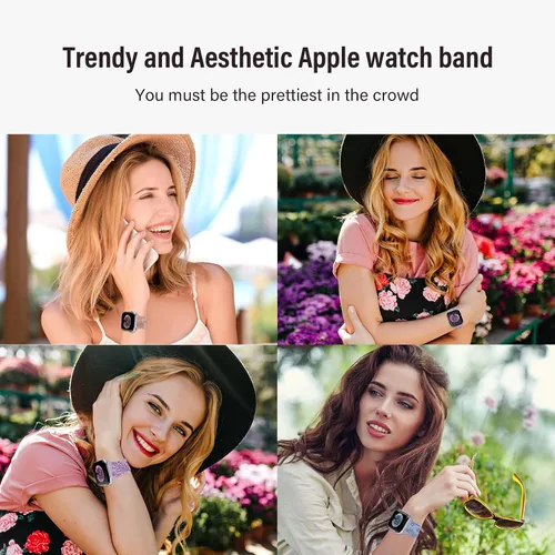 Vista 6 de Paquete de 3 correas grabadas con flores compatibles con Apple Watch de 1.496 pulgadas, 1.575 pulgadas, 1.614 pulgadas, 1.654 pulgadas, 1.732