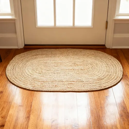 Vista 11 de RedEarth · Alfombra rectangular - 2'x3' de yute natural trenzada con respaldo antideslizante - Alfombra boho tejida a mano para dormitorio, cocina