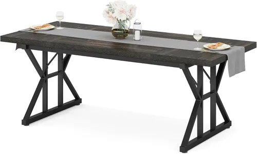 Vista 8 de Tribesigns Mesa de comedor estilo granja para 6 personas, mesa de comedor rectangular de madera de 70.8 pulgadas, mesa de cocina rústica con patas