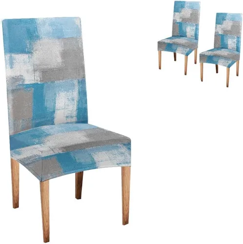 Vista 137 de TOMWISH Juego de 2 fundas para sillas de comedor, color turquesa y gris, fundas elásticas para sillas Parsons, de elastano, lavables, protectores