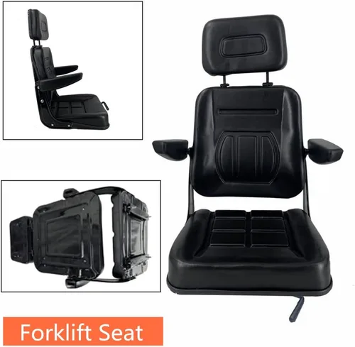 Vista 2 de Asiento de suspensión universal para tractor, asiento de carretilla elevadora ajustable de 6/5.906 in con pista deslizante, reposabrazos
