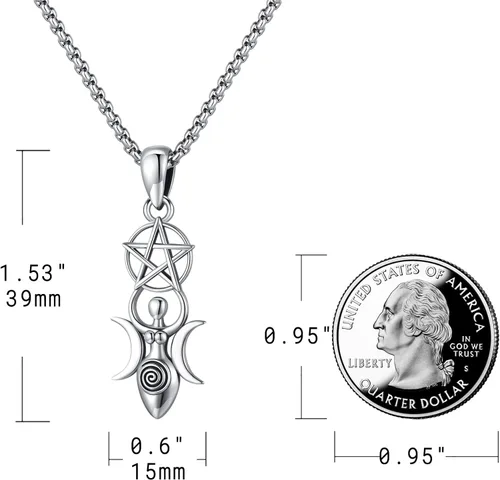 Vista 2 de Eusense Nudo De Bruja Plata 925 Original Brujas Nudo Collar Lilith Hécate Joyería Tetragrammaton Amuleto De Proteccion Triple Luna Diosa Collar