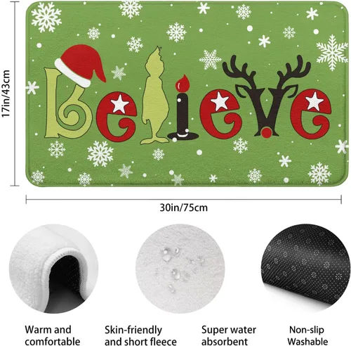 Vista 2 de Belive - Alfombra de baño de Navidad para niños, antideslizante, absorbente, lavable, decoración de baño, alfombra de entrada para ducha y bañera