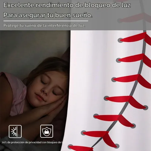 Vista 5 de Cortinas opacas de 42 x 63 pulgadas (2 paneles) con ojales para oscurecer la parte superior para dormitorio y sala de estar, deportes, béisbol