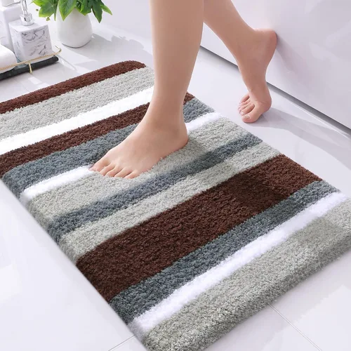 Vista 13 de Buganda - Alfombras de baño de microfibra con rayas, extra gruesas, suaves y peludas, absorbentes, lavables a máquina, para baño, bañera y ducha