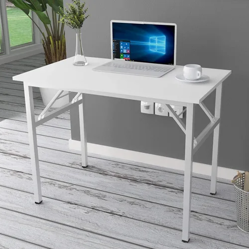 Vista 3 de Escritorio de computadora de estudio de 39.4 pulgadas, escritorio pequeño de escritura para oficina en casa, mesa de PC plegable de estilo moderno