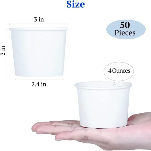 Vista 6 de Vasos de papel para helado de 4 onzas, taza de yogur congelado, cuencos de postre blanco, suministros de postre congelado, paquete de 50