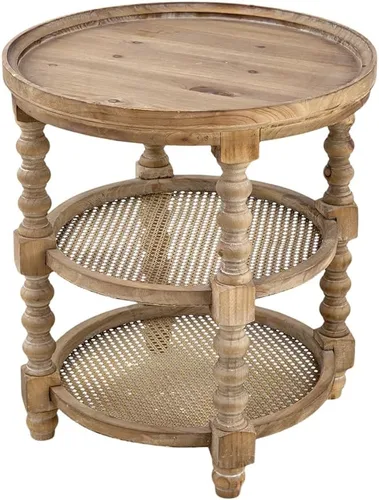 Vista 8 de 3-Tier Round Side Table Small End Tables Nightstand Wood & Rattan Brown 23.5 Brown