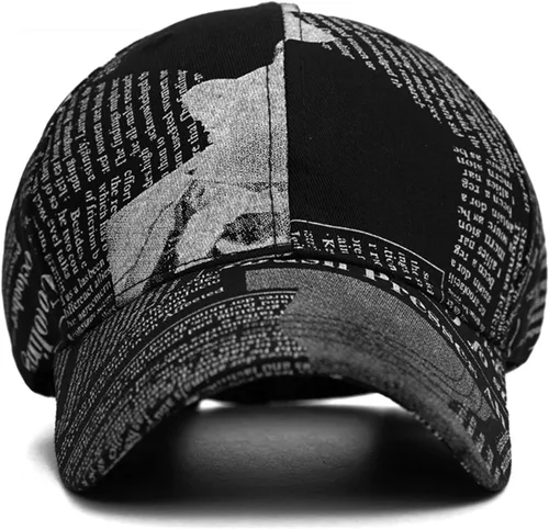 Vista 2 de Gorra de béisbol con estampado de periódico para hombre, ajustable, divertida, de algodón, a la moda