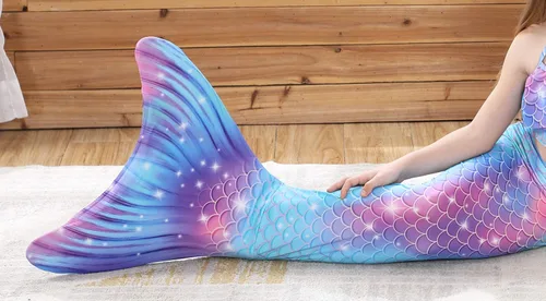 Vista 4 de Traje de baño de cola de sirena con monoaleta para niñas, conjunto de bikini