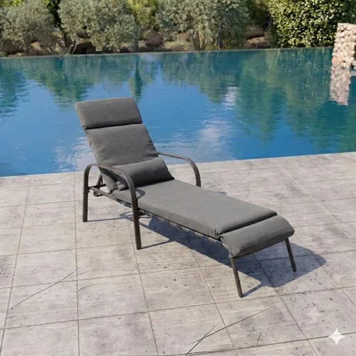 Vista 8 de Sillón para exteriores con cojín y almohada, tumbonas de piscina (azul oscuro)