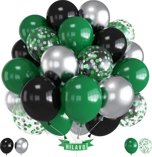 Vista 12 de Globos Negros y Naranjas de 12 Pulgadas, Globos de Confeti Negro Naranja Plateado, Globos de Halloween Trick or Treat para Niños y Hombres