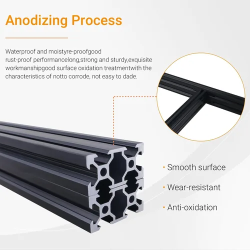 Vista 4 de 2 piezas de extrusión de aluminio de 31.496 in 2040 V estándar europeo anodizado perfil de aluminio negro anodizado con accesorios para impresora 3D