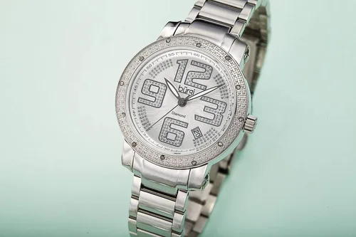 Vista 6 de Burgi BUR091 - Reloj de pulsera de acero inoxidable con esfera de diamantes para mujer