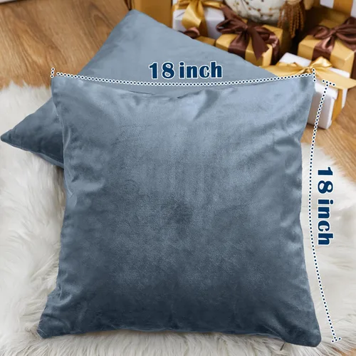 Vista 2 de Paquete de 2 fundas de almohada de terciopelo decorativas para sofá, cama, sofá, silla, funda de cojín azul suave, funda de almohada cuadrada sólida