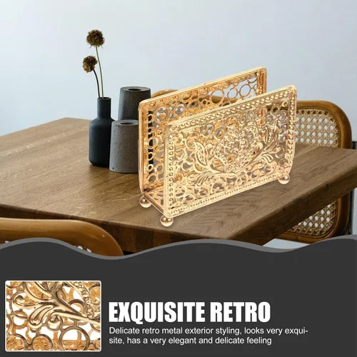 Vista 6 de Retro Metal Napkin Holder Upright Serviette Rack Gold Rectangular Iron Napkin Stand for Restaurant Table and Home Kitchen Decor