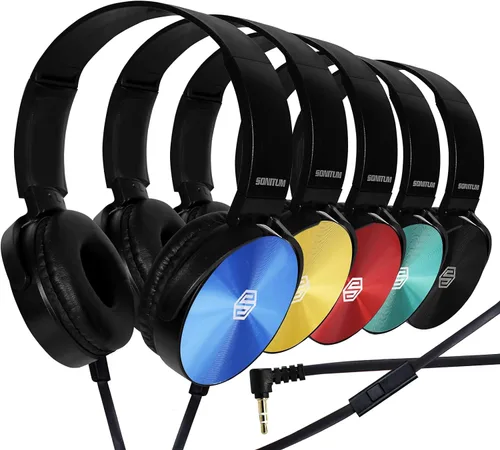 Vista 8 de Sonitum Juego de auriculares y micrófono de alta calidad para el aula, auriculares estéreo con micrófono y almohadillas giratorias suaves