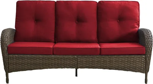 Vista 10 de Sofá de lujo para patio, sofá de mimbre para exteriores con cojines sonrientes de 6 pulgadas, respaldo alto, resistente, cómodo, mimbre marrón