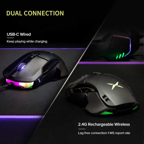 Vista 4 de DeLUX Mouse ergonómico inalámbrico para juegos con sensor PAW335 100 a 16000 DPI básicos personalizados batería recargable de 50 horas 7 botones