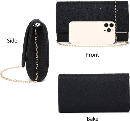 Vista 7 de Gurina Bolso de noche para mujer, bolso de mano con diamantes de imitación, lentejuelas con purpurina, bolso cruzado para mujer, fiesta de boda