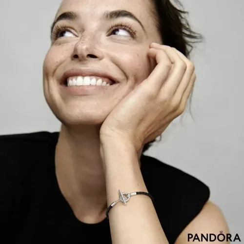 Vista 6 de PANDORA Braided Leather T-Bar Bracelet