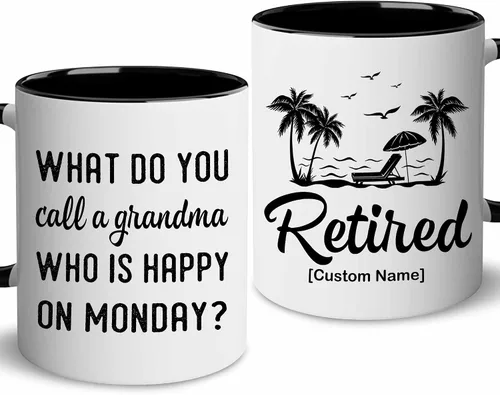 Vista 10 de WHIDOBE Regalos de jubilación personalizados para mujeres y hombres, taza de feliz jubilación, regalo de jubilación personalizado, divertidos