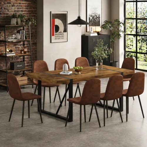 Vista 13 de Mesa de comedor de 55 pulgadas para 4-6, mesa de cocina de madera con patas de metal, mesa de comedor para 4-6 para el hogar, comedor, sala de estar
