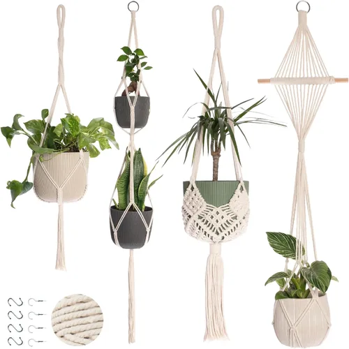 Vista 16 de Nook Theory Paquete de 4 Colgadores de Macramé para Plantas con 8 Ganchos - Macetas Colgantes para Plantas de Interior, Colgadores de Macramé Boho
