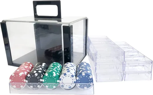 Vista 3 de Yuanhe Deluxe Acrylic Poker Chip Case Poker Chip Carrier(600 Chips Capacity)-With 6 Chip Racks/Chip Trays
