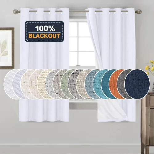 Vista 50 de Cortinas con textura de lino 100% opacas de 64 pulgadas de largo, juego de 2 paneles de cortinas de lino opacas con forro aislante térmico que Arena