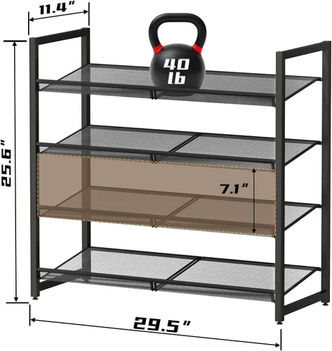 Vista 3 de Zapatero de metal para armario, entrada, organizador de zapatos de 4 niveles, estantes planos o angulares ajustables, capacidad para hasta 20 pares