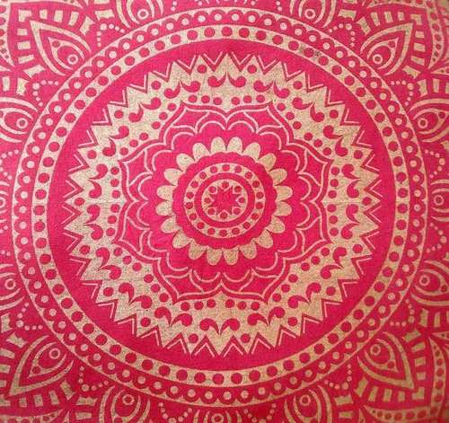 Vista 2 de Funda de almohada redonda hippie con mandala dorada de 32 pulgadas 100% algodón de lujo, decoración artesanal de habitación para tu sala de estar