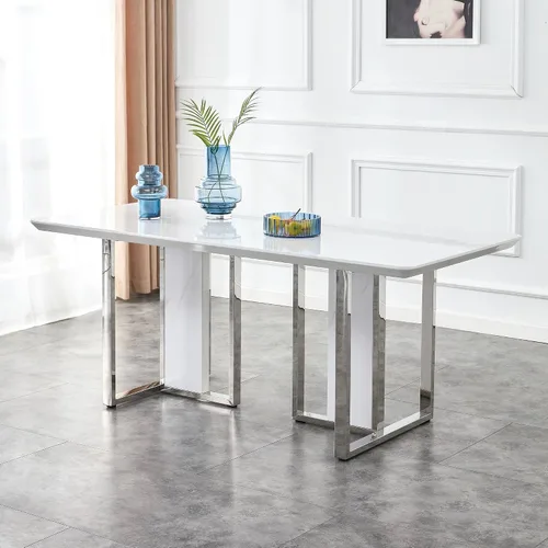 Vista 10 de LKTART Morden Morden - Mesa de comedor rectangular de grano de mármol de imitación para cocina, comedor, sala de reuniones, color gris