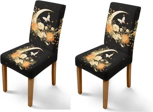 Vista 21 de HUGS IDEA Butterfly Dining Room Chair Covers Set of 2 Blue Marble Stretch Parsons Chair Slipcovers Washable Kitchen Chairs Protector Covers for