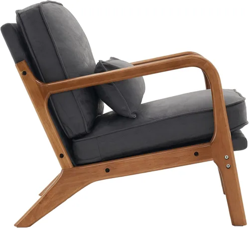 Vista 5 de Sillón moderno Mid-Century - Sillón de interior con respaldo y cojín de asiento, silla de lectura tapizada de terciopelo de peluche con reposabrazos