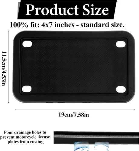 Vista 2 de Marcos negros de silicona para placa de matrícula de 4 x 7 pulgadas, cubierta para placa de matrícula de motocicleta, placa de respaldo