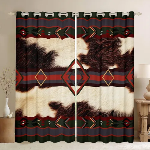 Vista 11 de Cortinas Opacas con Estampado de Piel de Vaca 30%-50% Cortinas Oscurecedoras de Piel de Animal de Granja Occidental para Dormitorio Sala de Estar