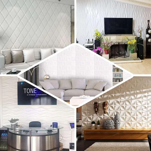 Vista 5 de Efavormart - Paquete de 10 paneles de pared con patrón de diamante blanco 3D de 52 pies cuadrados, azulejos geométricos modernos de espuma para Tipo