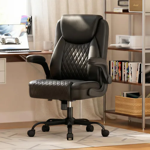 Vista 9 de GTPLAYER - Silla de oficina de piel sintética, silla de escritorio para el hogar con brazos abatibles, color negro Respaldo ergonómico, cojín