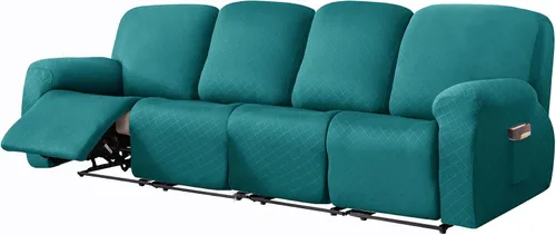 Vista 14 de vctops Funda reclinable con diamantes de 4 piezas, funda elástica para sofá reclinable de 1 plaza, protector suave y sólido para muebles con correa